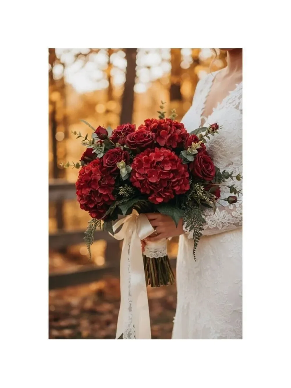 Red Artificial Hydrangea Stem Silk Flower Deep Red Faux Floral Wedding Decor